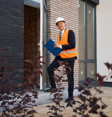 element home solutions man wearing an orange vest stands confidently showcasing a bright and professional appearance