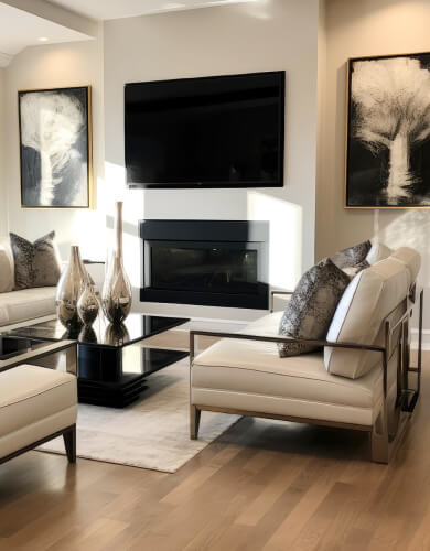 element home solutions modern living room featuring white furniture and a large television